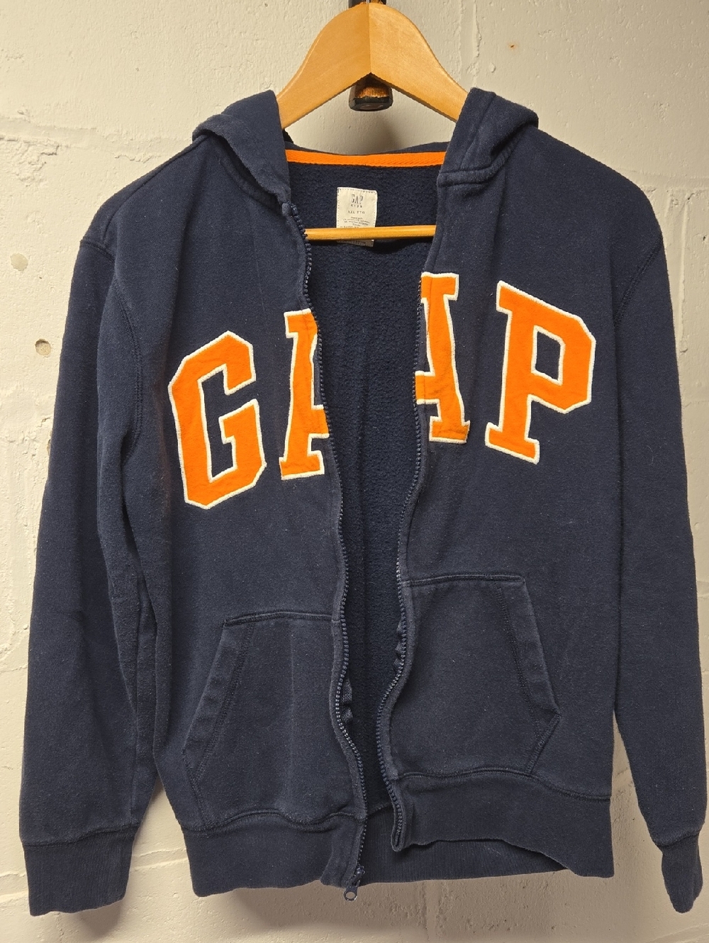 GAP Navy Hoodie with Orange Logo Letters